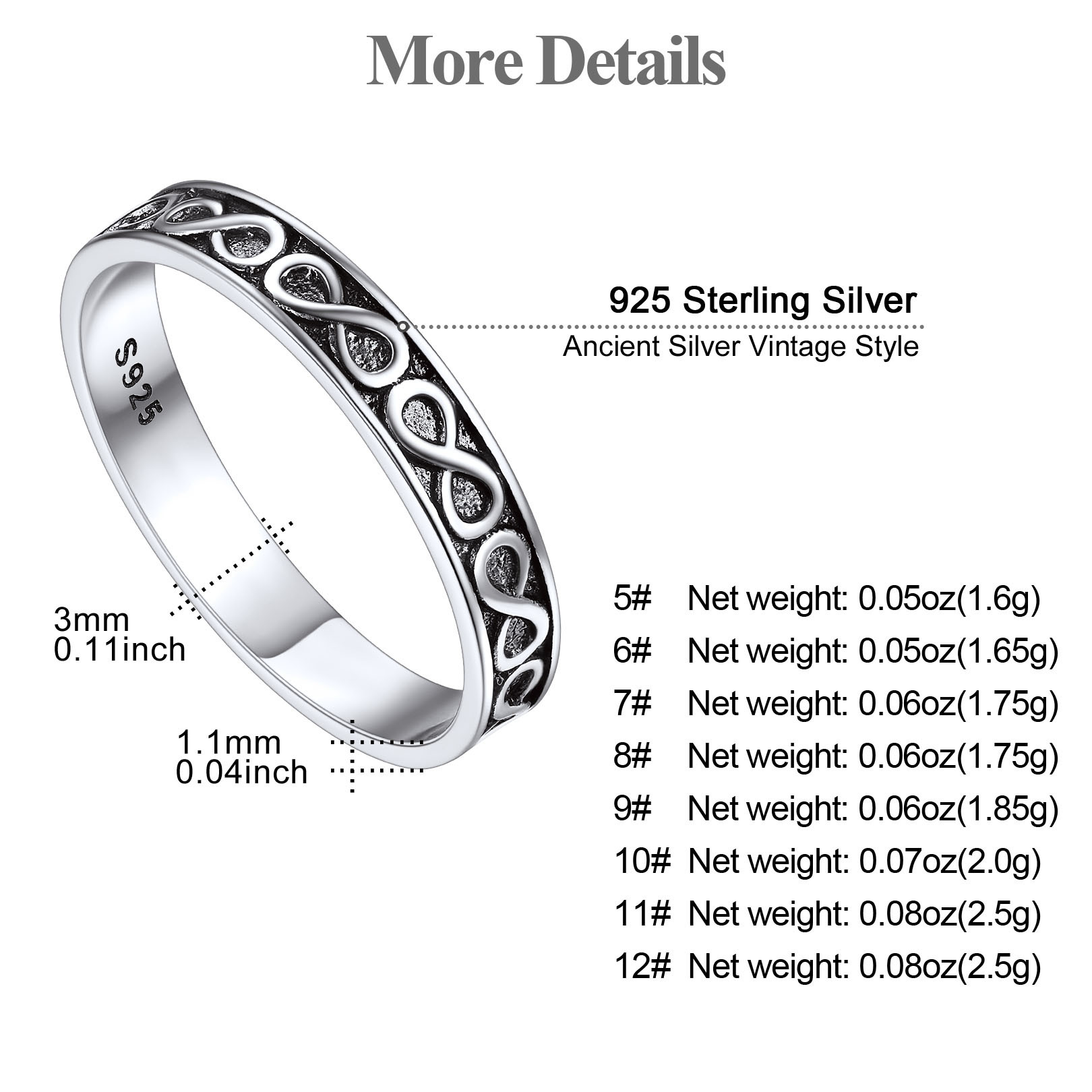 925 Sterling Silver Infinity Rings Eternity Wedding Band for Women 