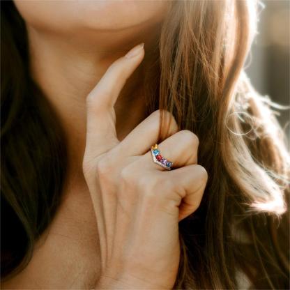 Custom Sterling Silver Heart 1-5 Birthstones Ring for Mom women