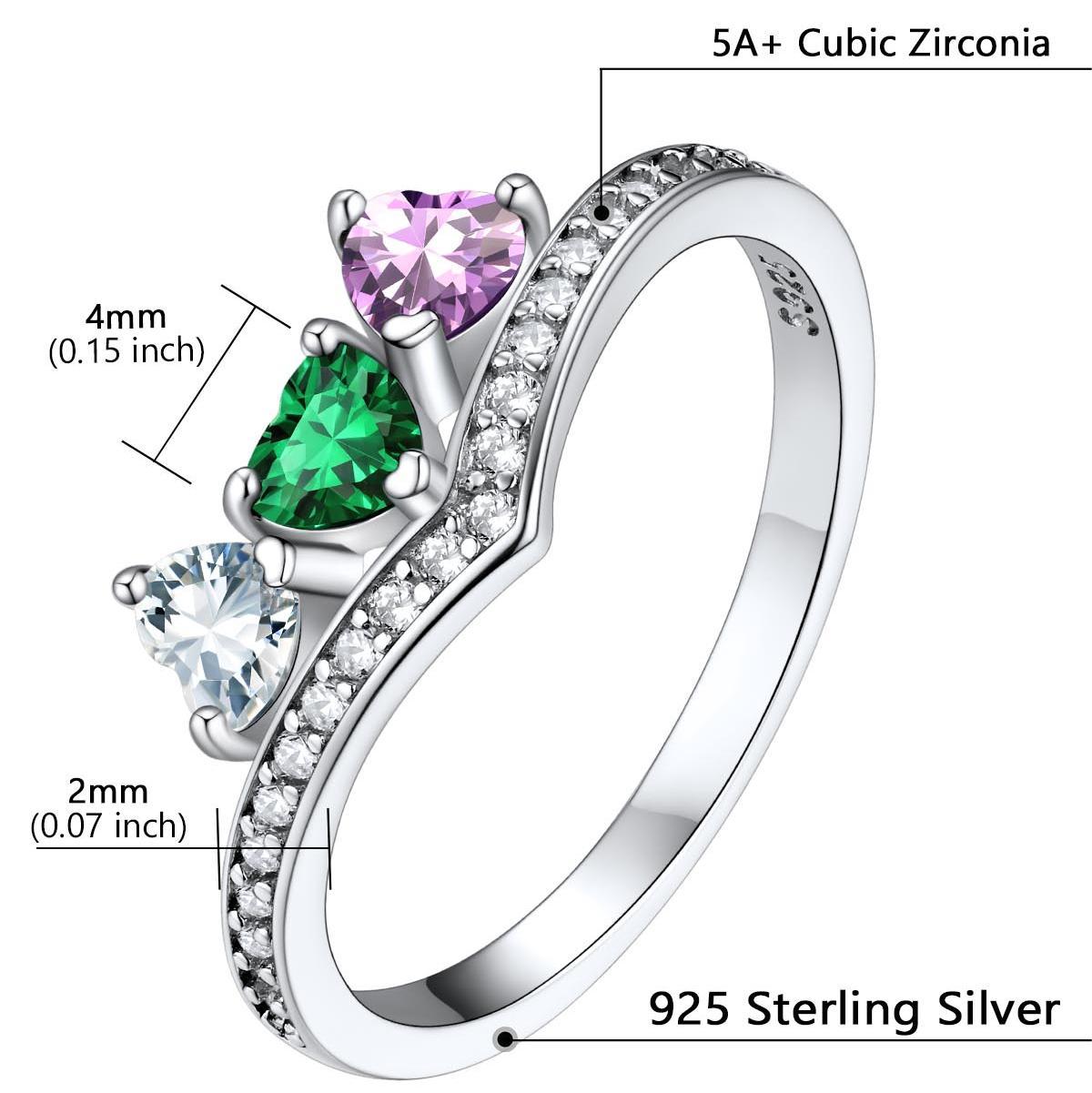 Custom Sterling Silver Heart 1-5 Birthstones Ring for Mom