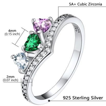 Custom Sterling Silver Heart 1-5 Birthstones Ring for Mom
