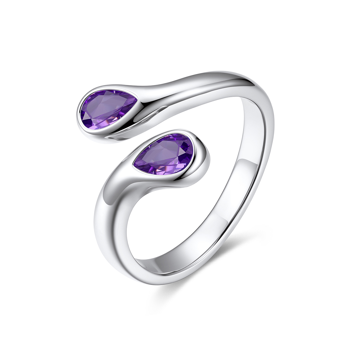 Sterling Silver Toi et Moi Birthstone Adjustable Teardrop Anniversary Ring For Her
