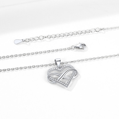 925 Argent Silver Heart Infinity Necklace