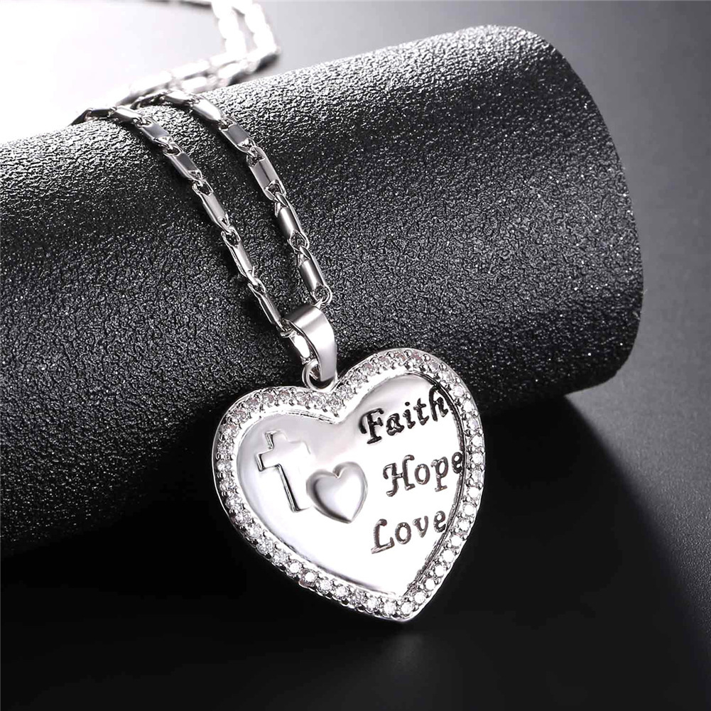Flash Sale Faith Hope Love Heart Necklace silver