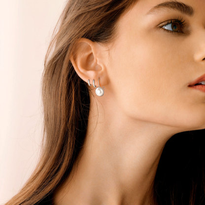 Sterling Silver Fish Hook Pearl Earrings For Women