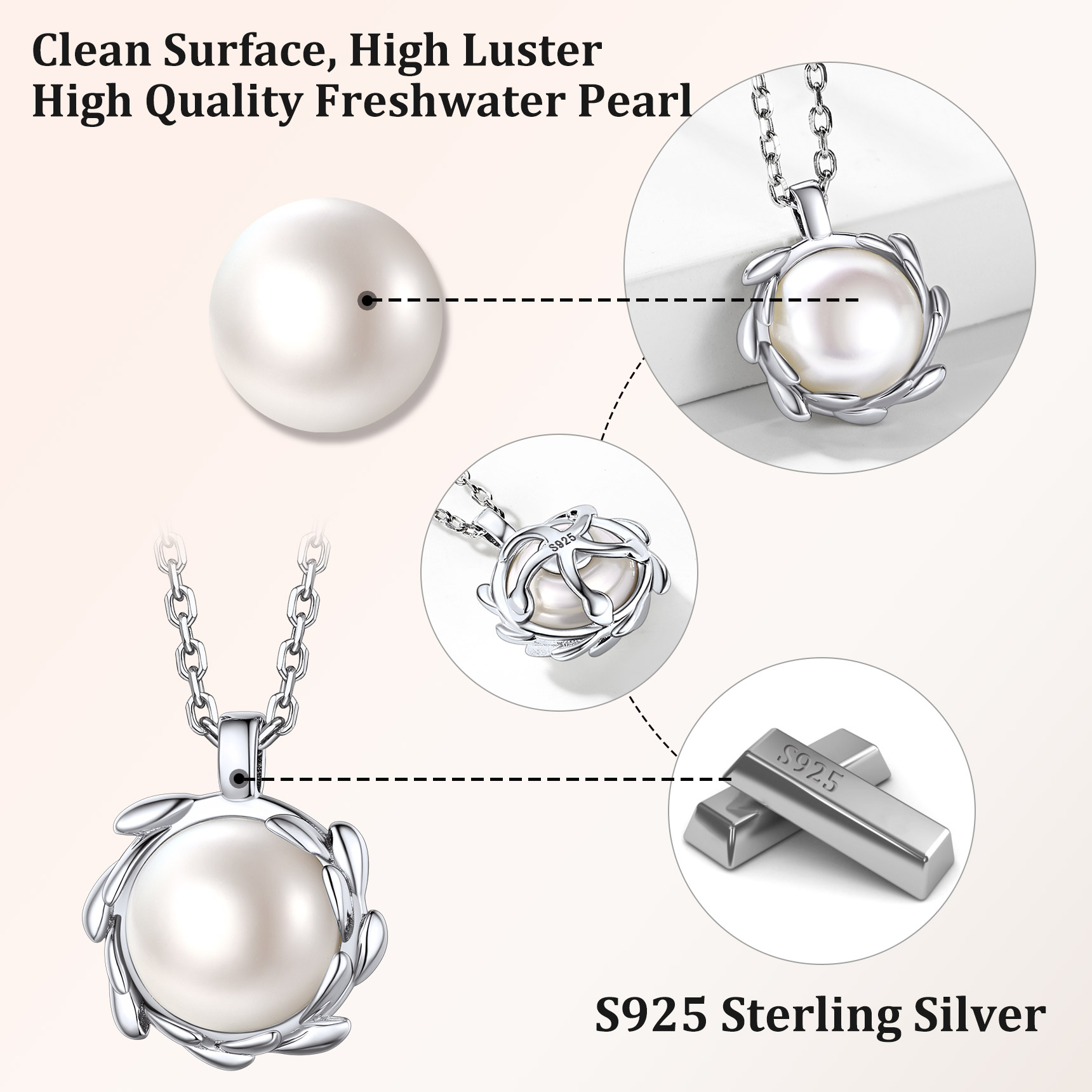 Flash Sale Sterling Silver Olive Leaf Pearl Pendant Necklace