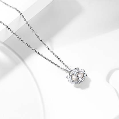 Flash Sale Sterling Silver Olive Leaf Pearl Pendant Necklace