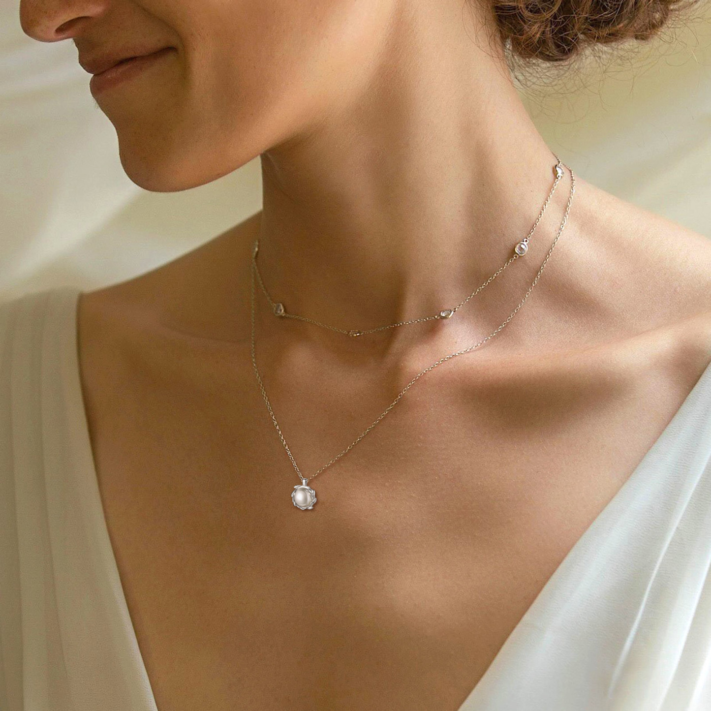  Sterling Silver Olive Leaf Pearl Pendant Necklace