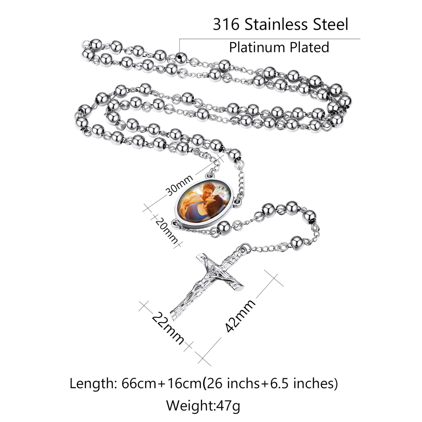 Personalized Cross Rosary Necklace Custom Photo Crucifix Pendant