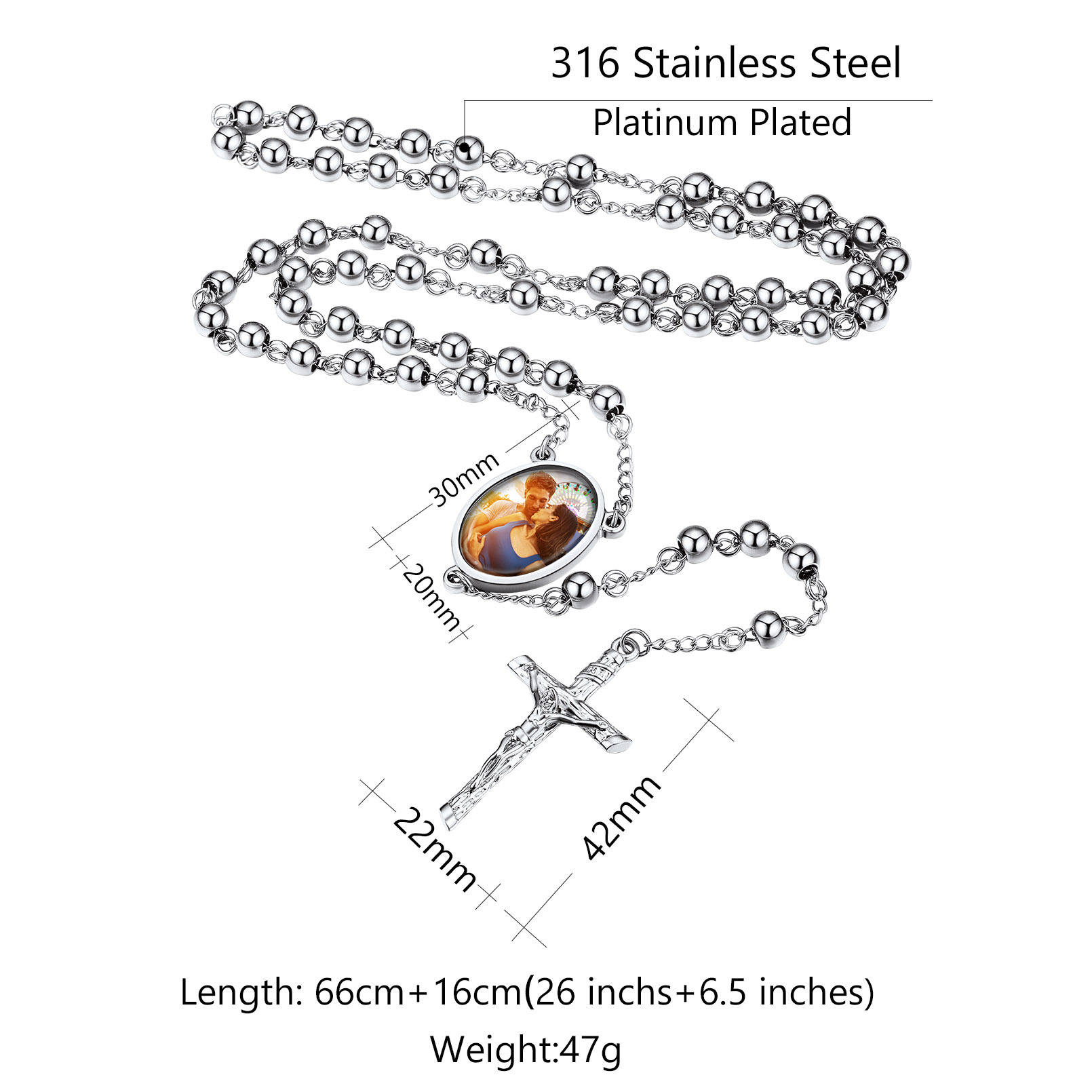 Personalized Cross Rosary Necklace Custom Photo Crucifix Pendant