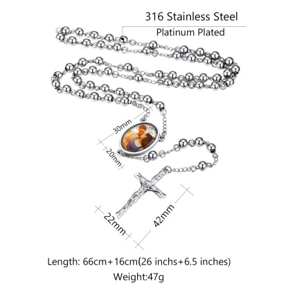 Personalized Cross Rosary Necklace Custom Photo Crucifix Pendant