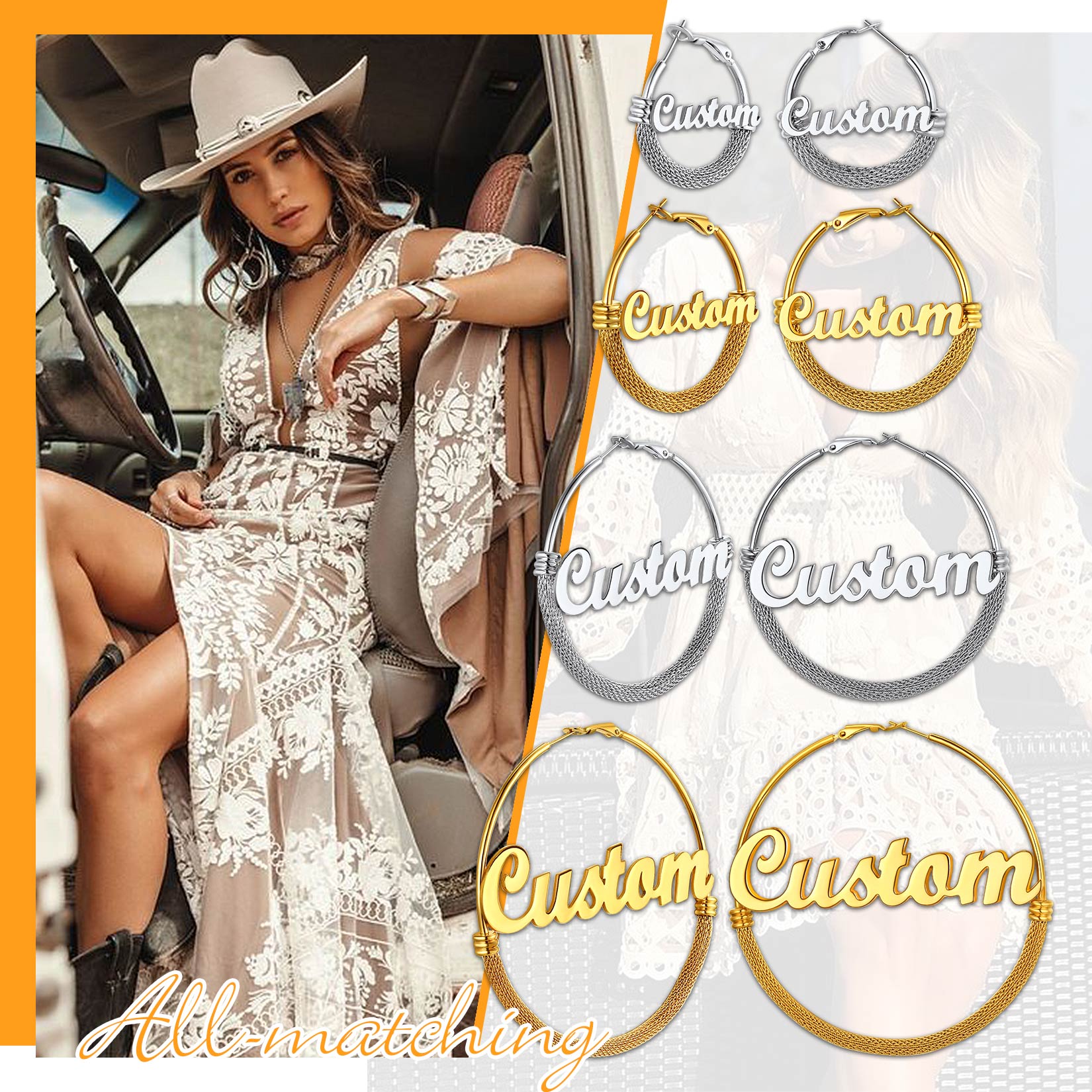 Custom Name Trendy Hoop Earrings for Women 30/40/60/80mm collection