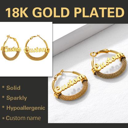 Custom Name Trendy Hoop Earrings for Women 30/40/60/80mm 18k gold