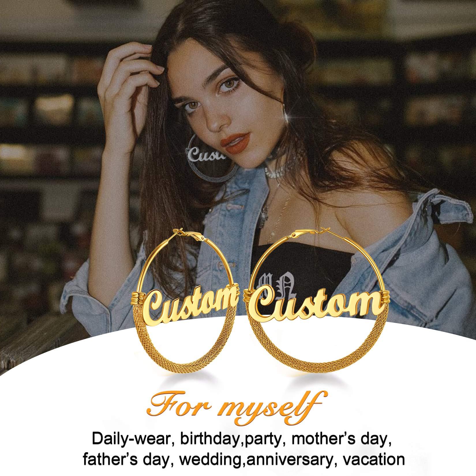 Custom Name Trendy Hoop Earrings for Women 30/40/60/80mm scene