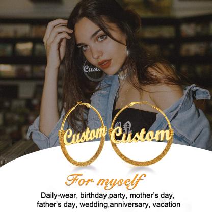 Custom Name Trendy Hoop Earrings for Women 30/40/60/80mm scene