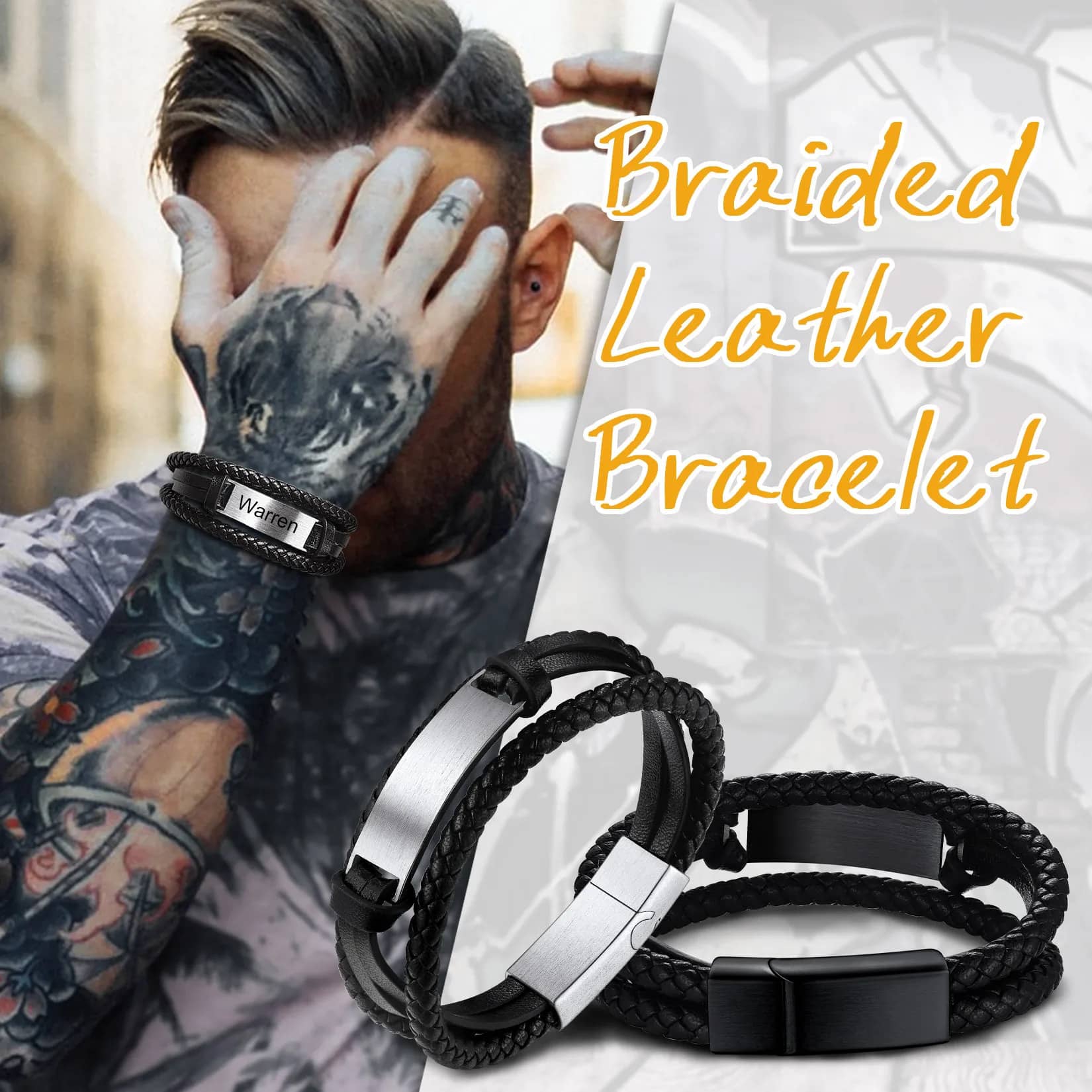 Braided Leather Cord Bracelet for Men