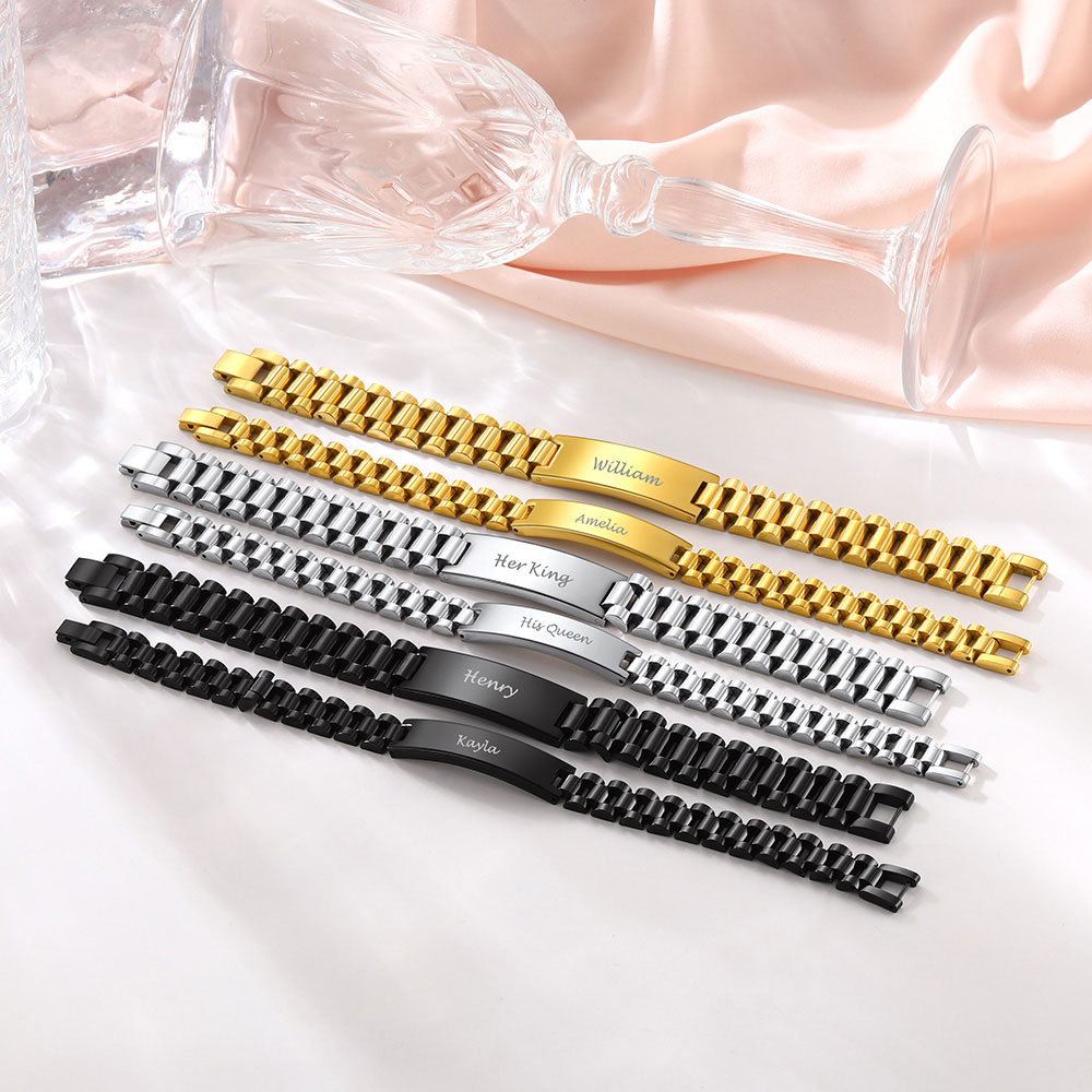 Personalized Engraving Wristband ID Bracelet for Couple collection