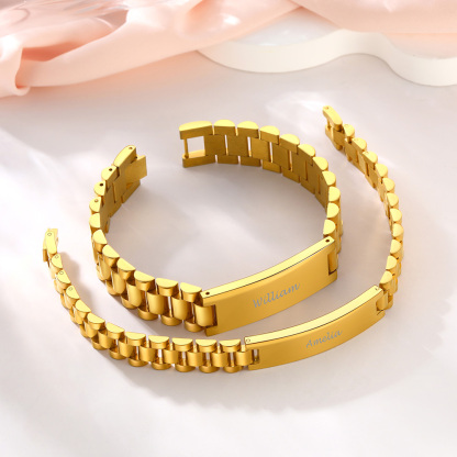 Personalized Engraving Wristband ID Bracelet for Couple gold scene