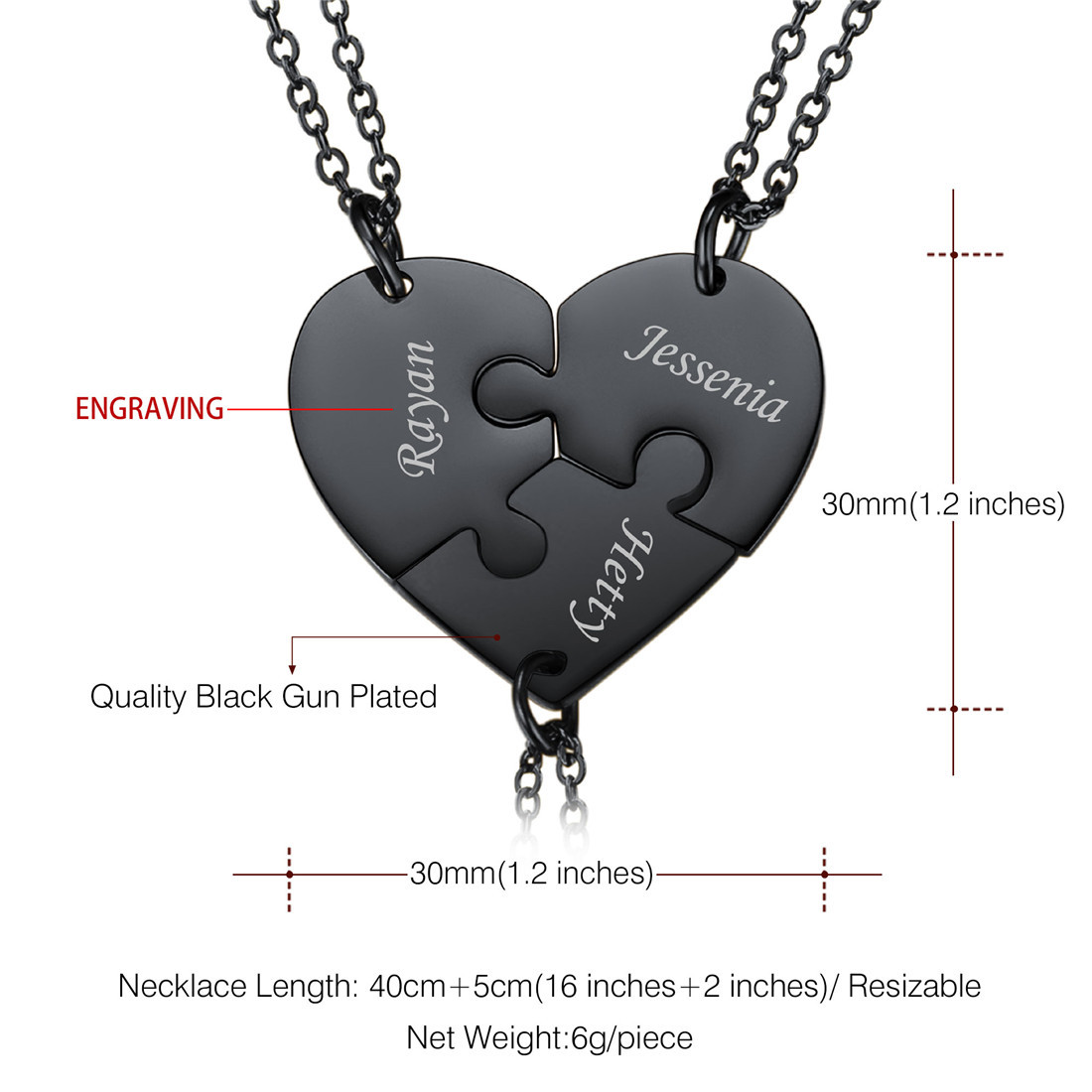 Customized Name Heart Puzzle Matching Necklaces