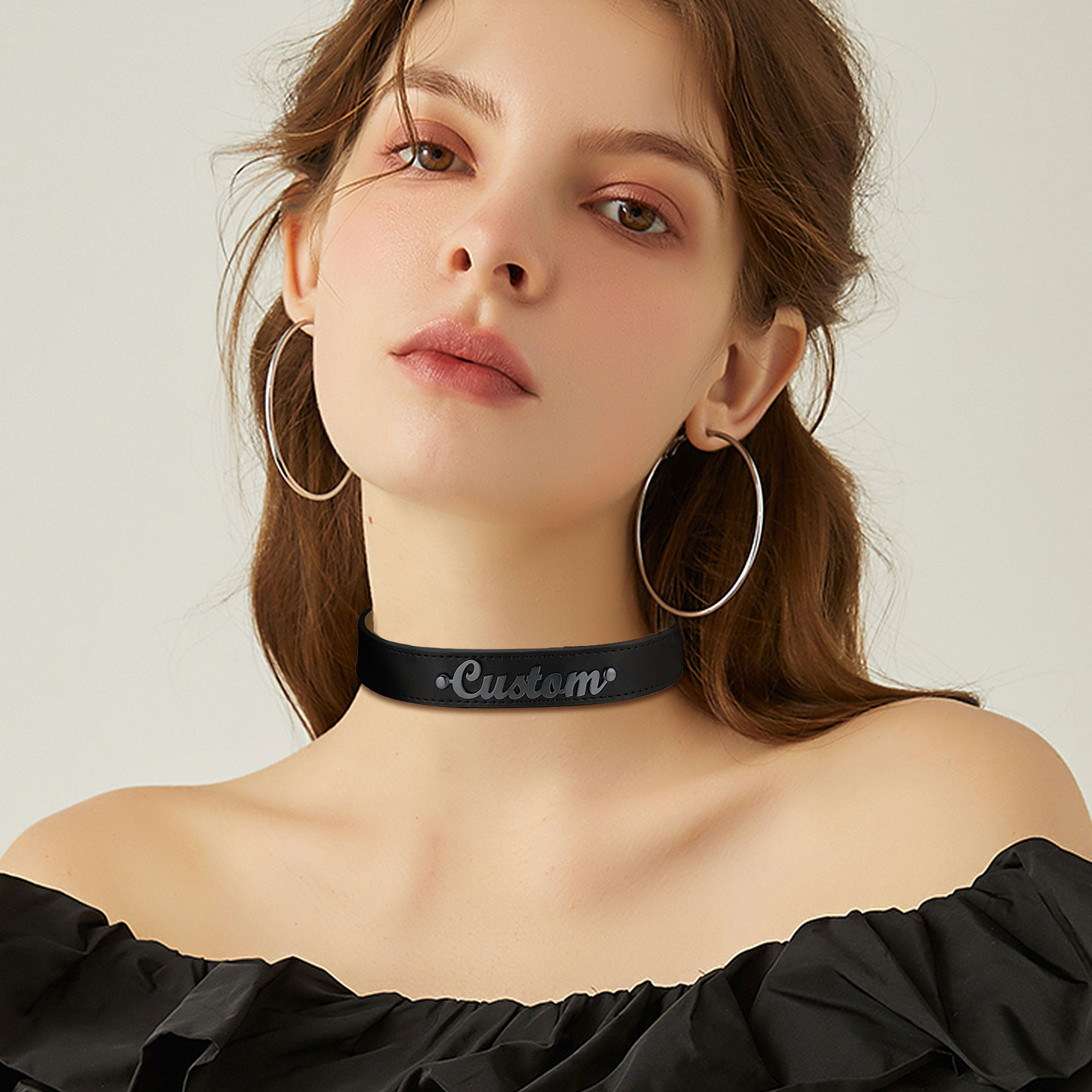 Personalized Name Leather Choker Necklace  model