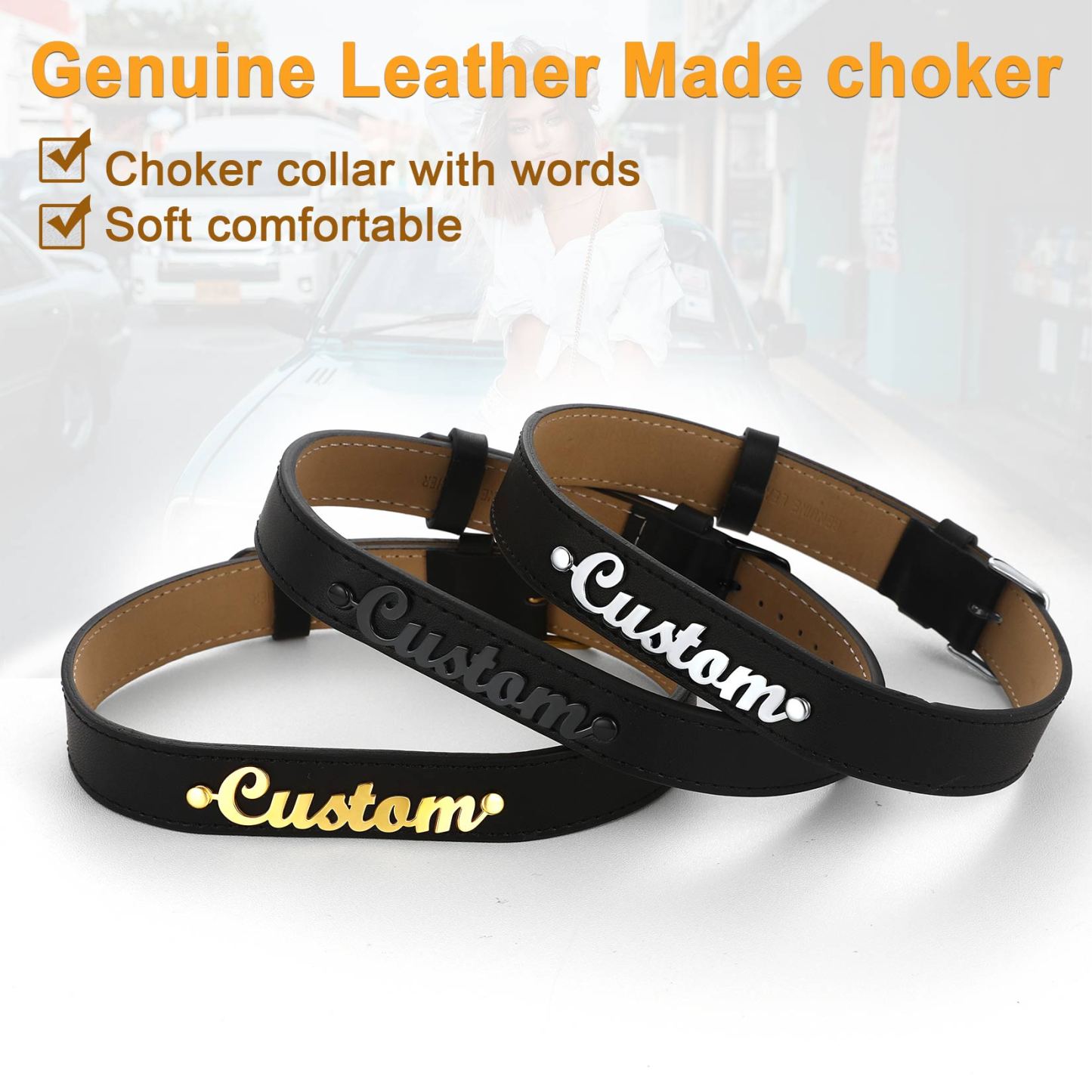 Personalized Name Leather Choker Necklace for Women comfortable