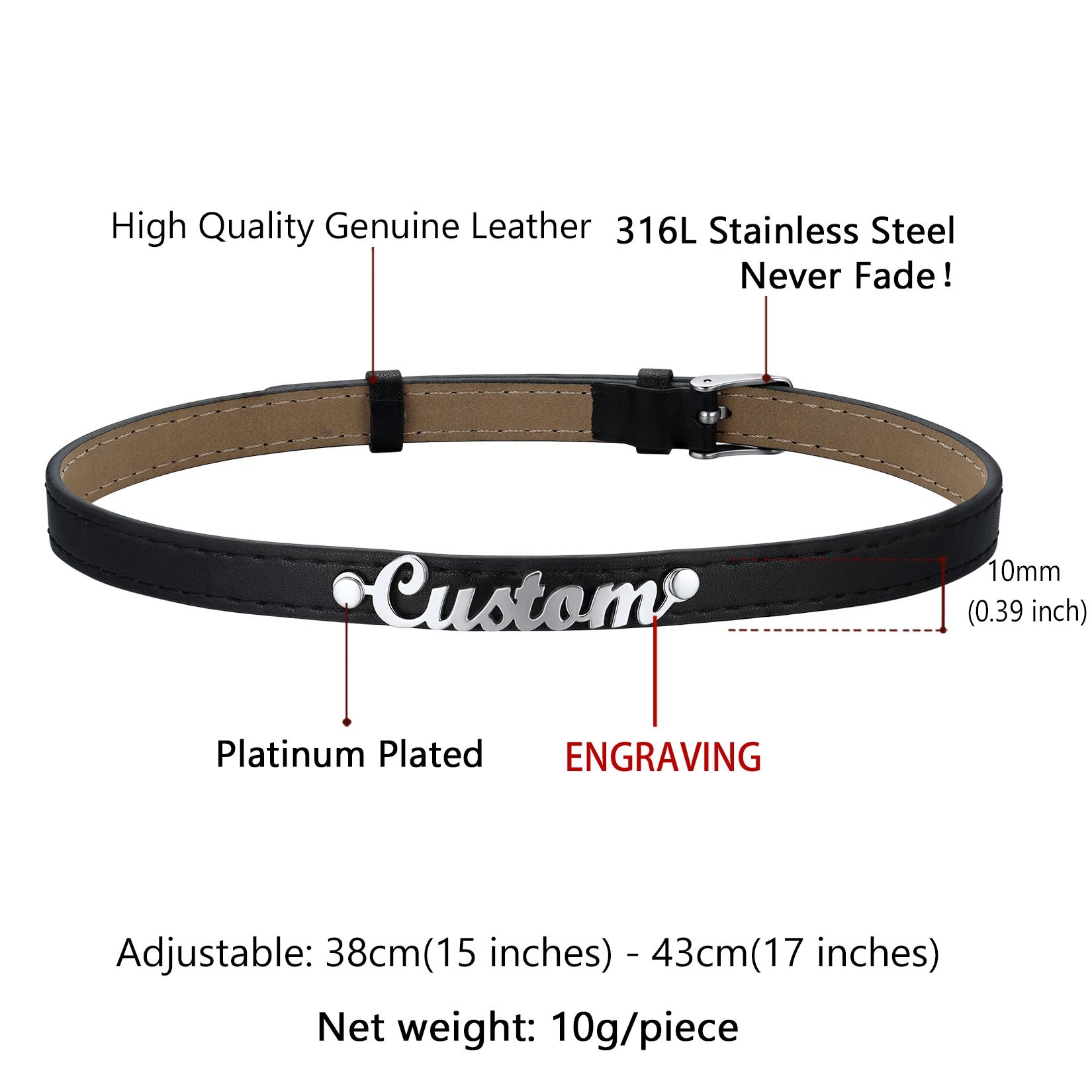 Custom Name Leather Collar Choker Necklaces for Women detail