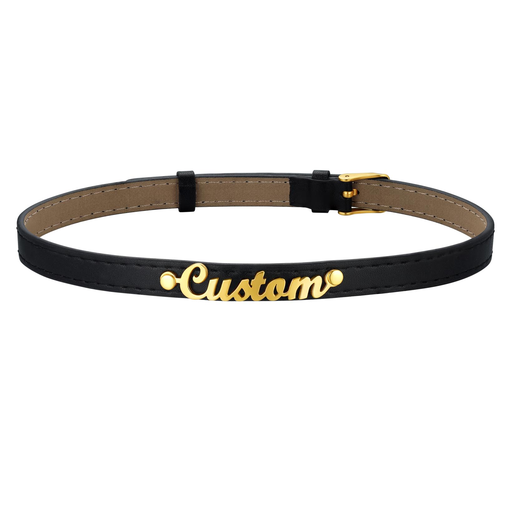 Custom Name Leather Collar Choker Necklaces for Women gold