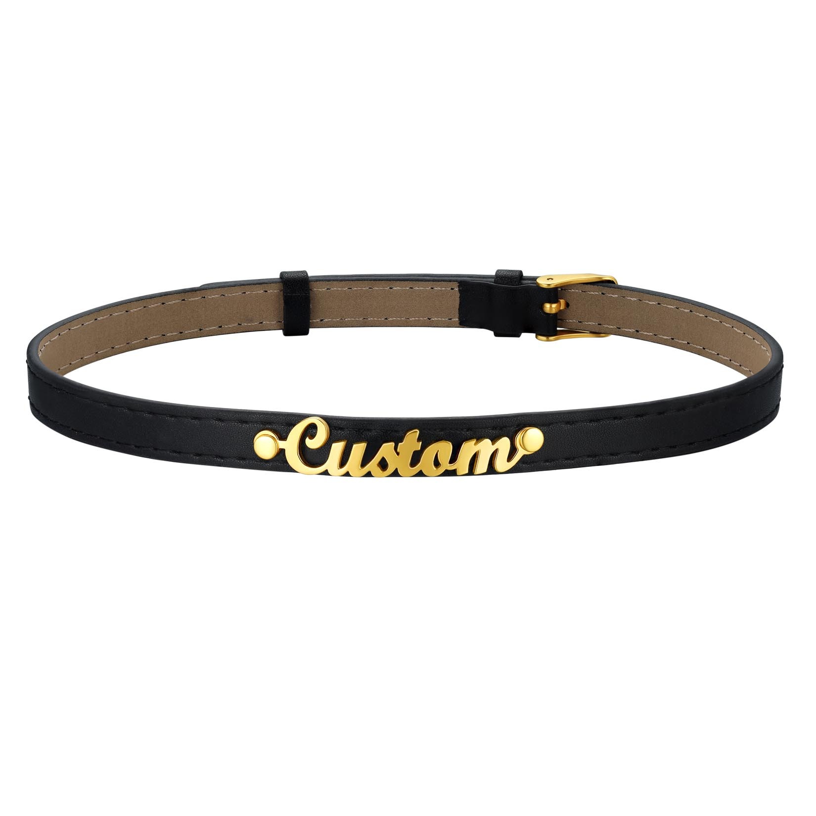 Custom Name Leather Collar Choker Necklaces for Women gold