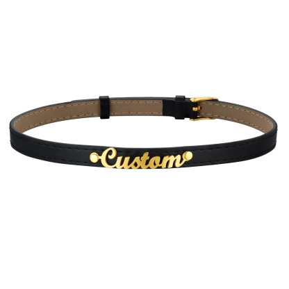 Custom Name Leather Collar Choker Necklaces for Women gold