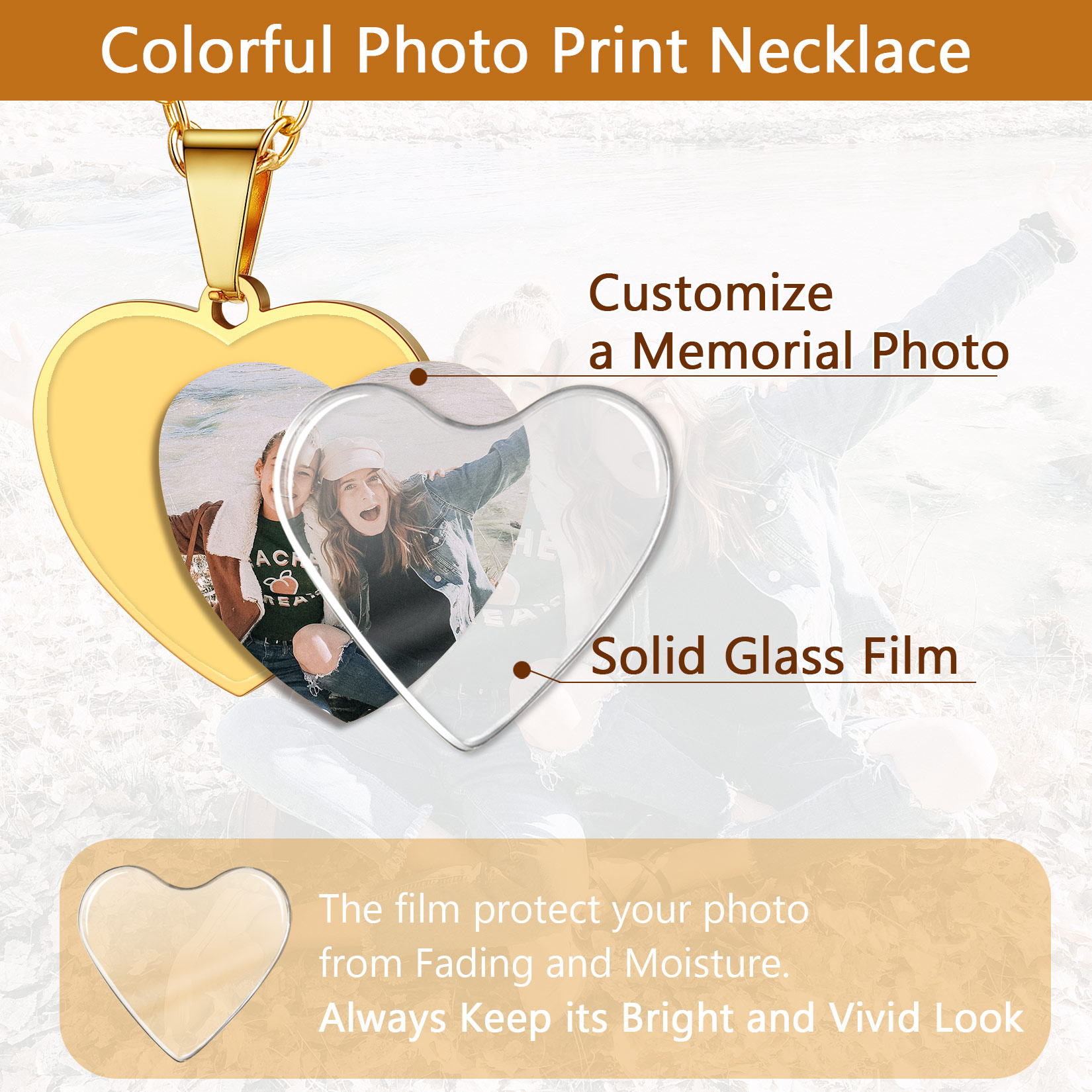 Personalized Heart Necklace with 2 Pictures for Women 