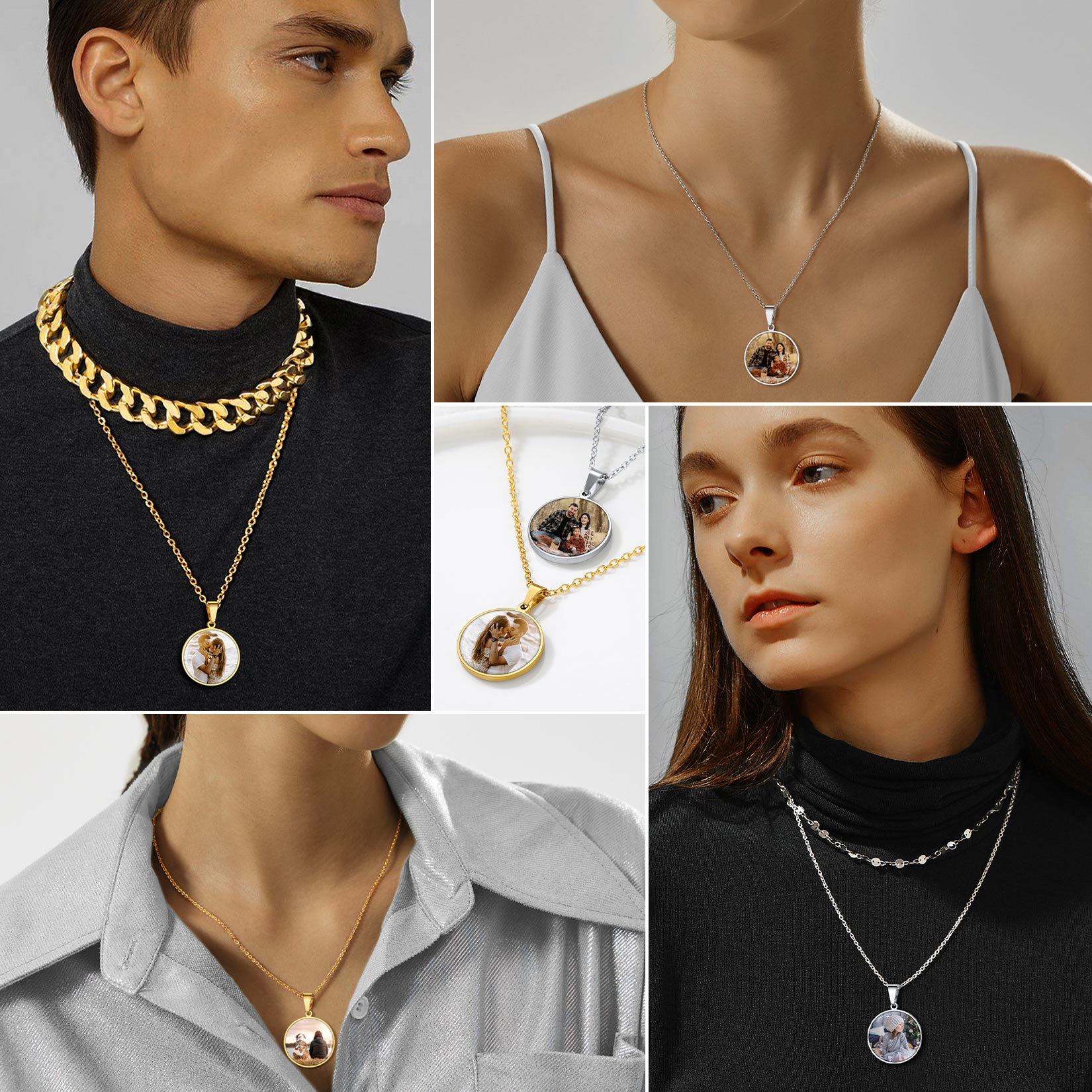 Personalized Photo Round Pendant Picture for Men Women model show