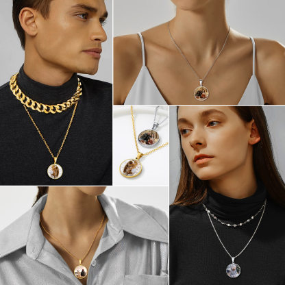 Personalized Photo Round Pendant Picture for Men Women model show