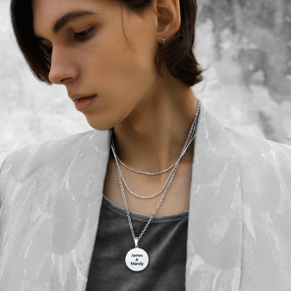 Personalized Photo Engraved Round Pendant Necklace for Men model