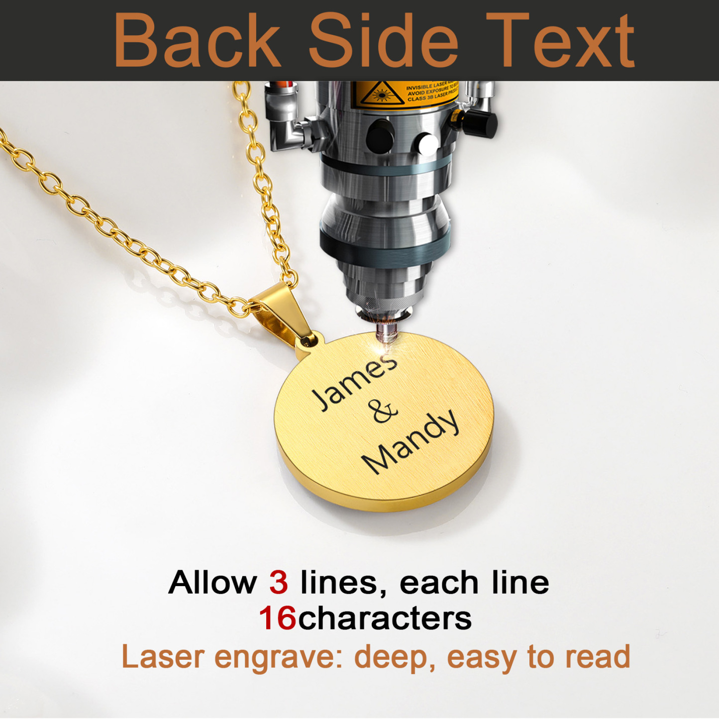 Engraved Round Pendant Necklace for Men Women