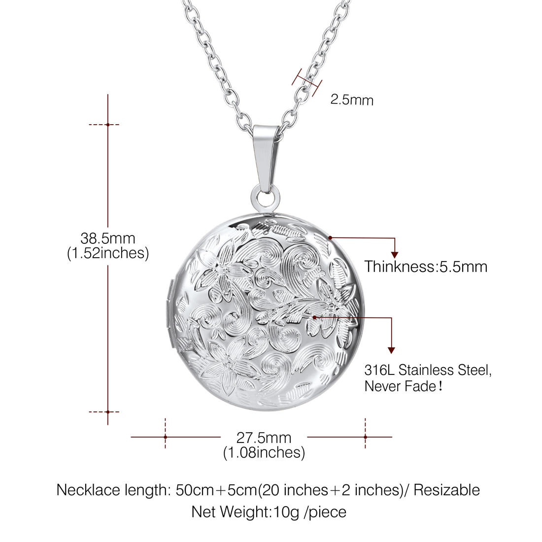 Personalized Picture Round Shape Locket Necklaces for Women silver