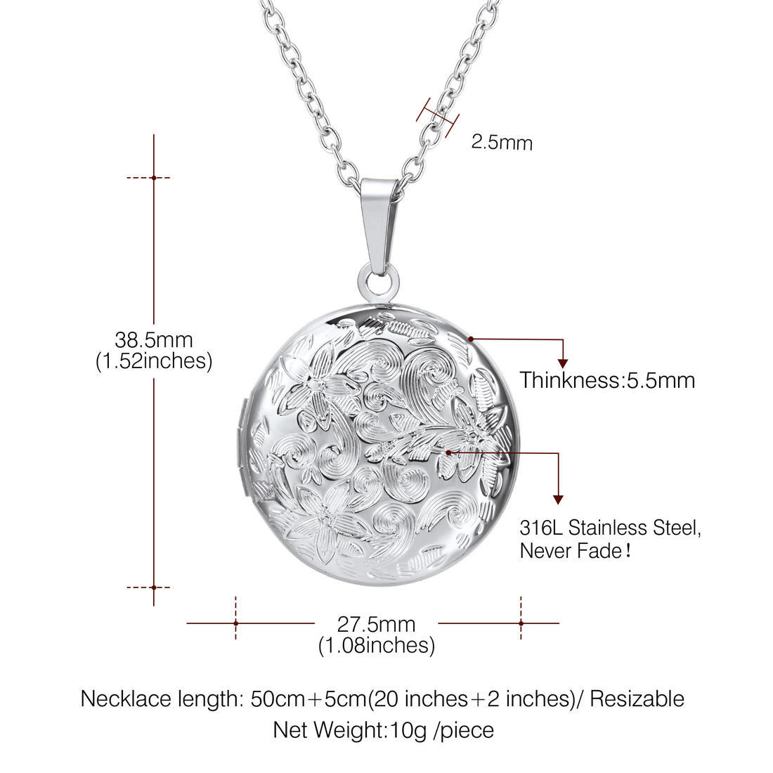 Personalized Picture Round Shape Locket Necklaces for Women silver
