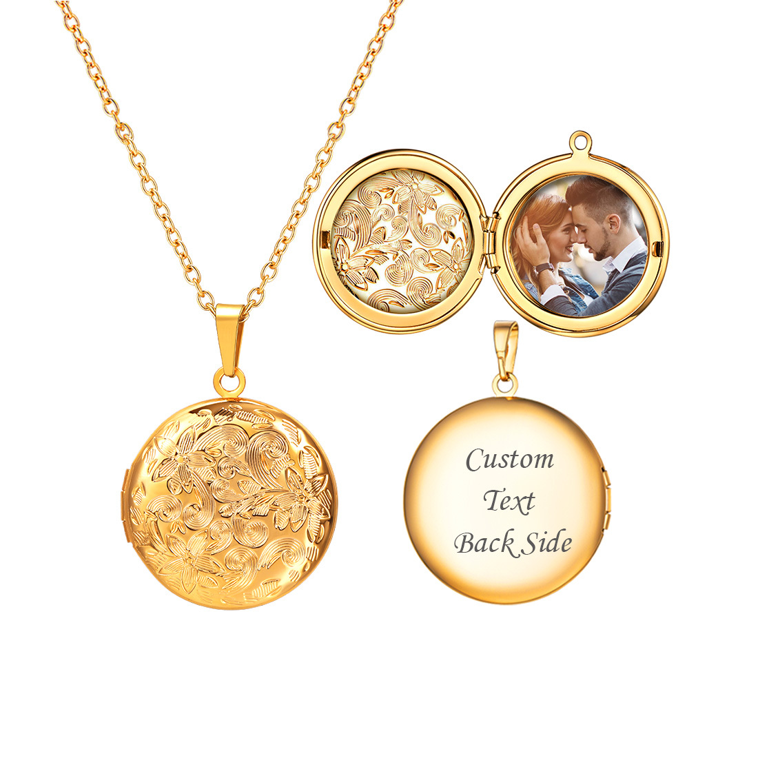 Personalized Picture Round Shape Locket Necklaces for Women  gold