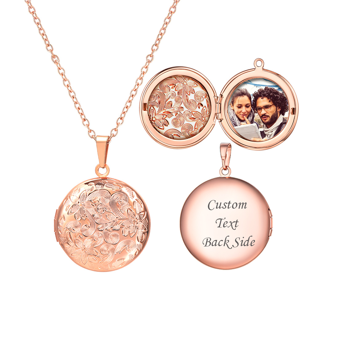 Personalized Picture Round Shape Locket Necklaces for Women  rose gold