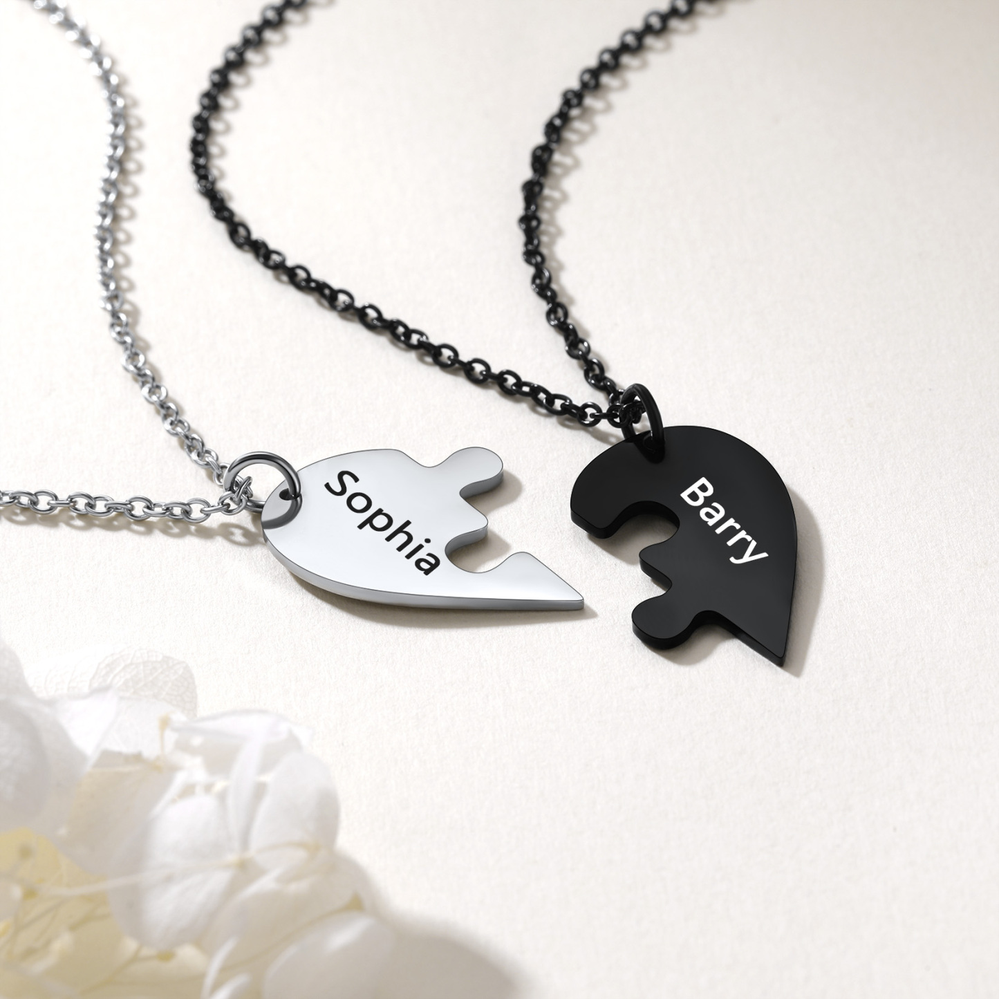 Personalized Name Engraved Heart Puzzle Necklace for Couple occasion