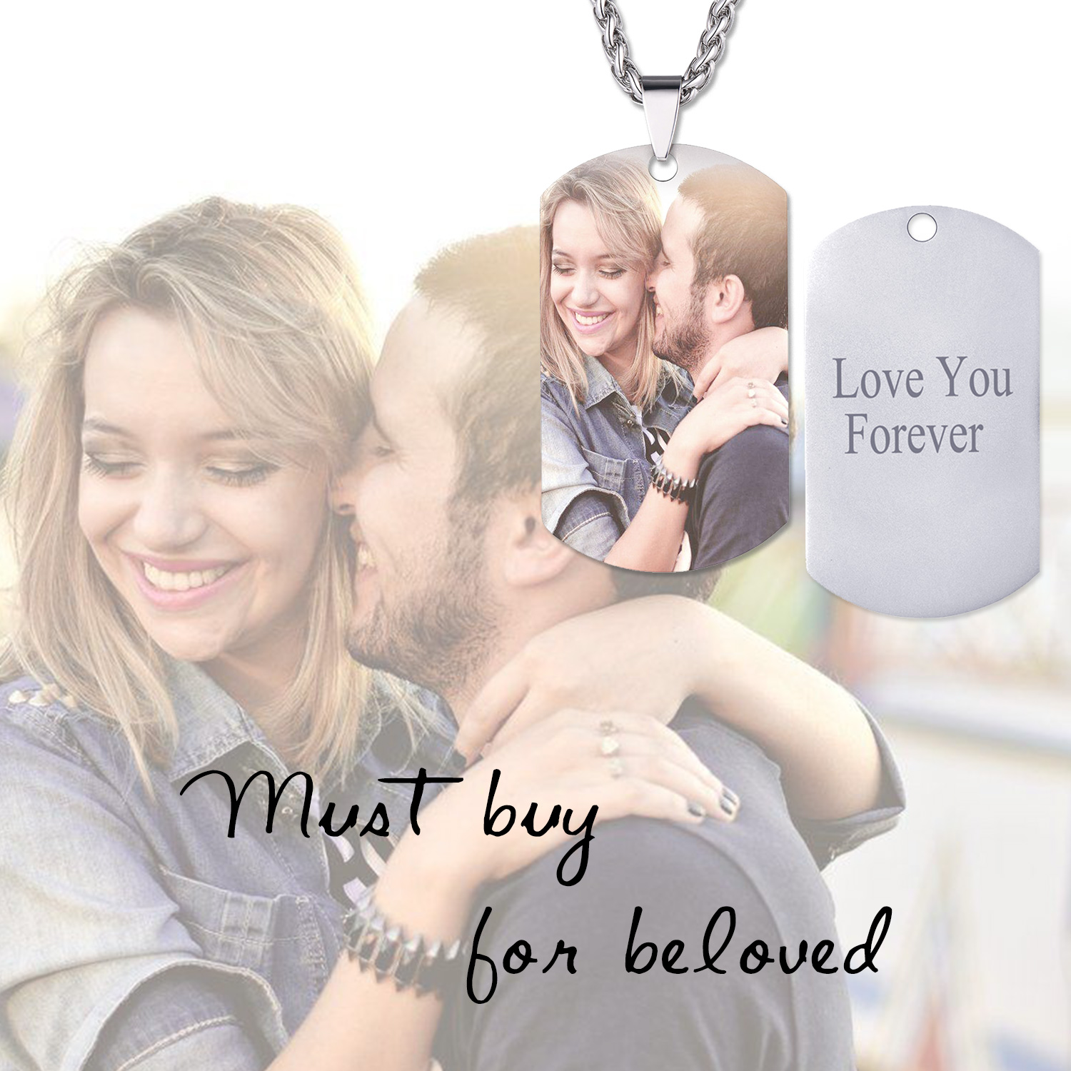 Custom Text Engraved Dog Tag Necklace 