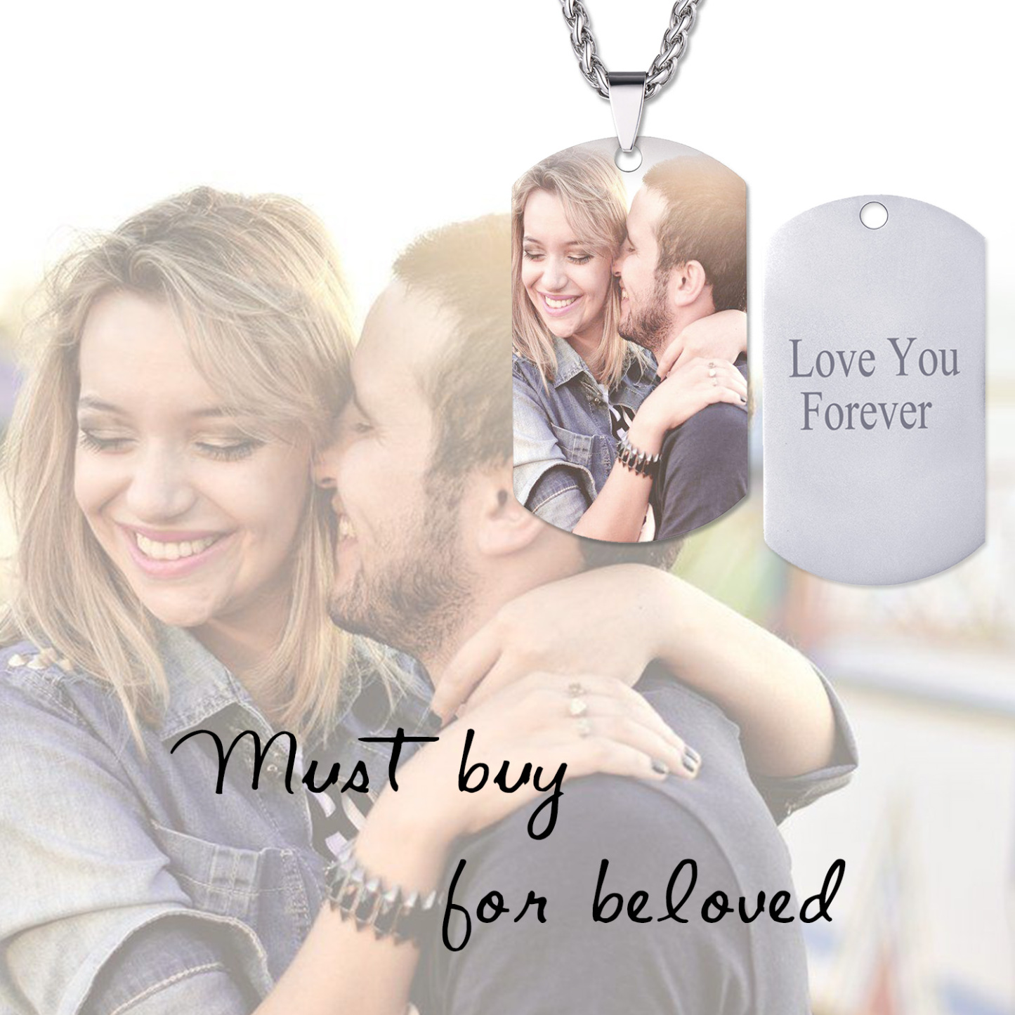 Custom Text Engraved Dog Tag Necklace 