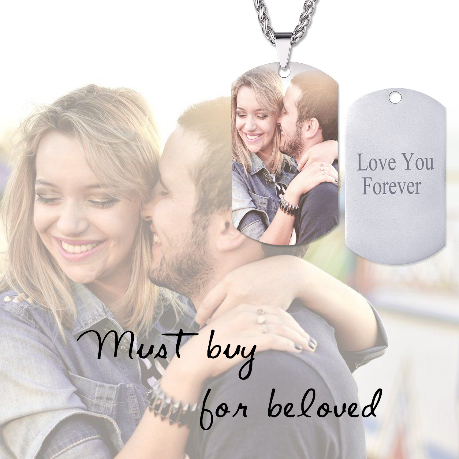 Custom Text Engraved Dog Tag Necklace 