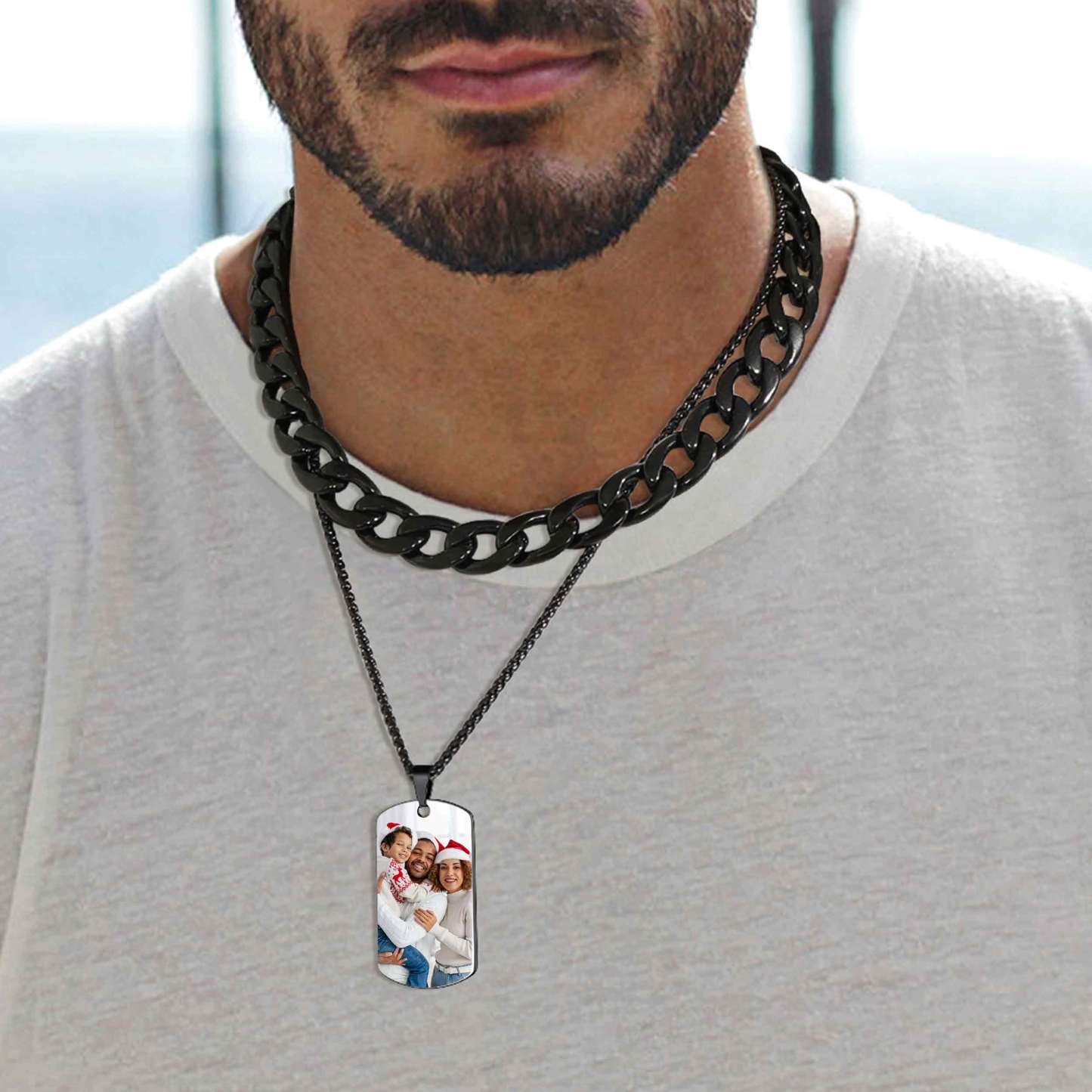 Custom Photo Text Engraved Dog Tag Necklace 