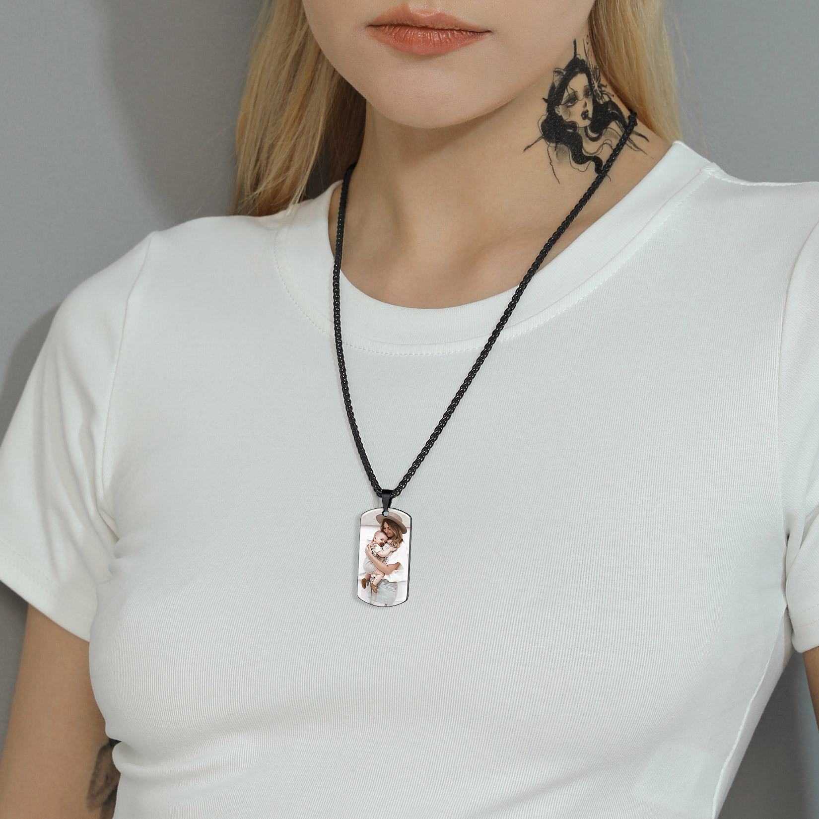 Custom Photo Necklace Stainless Steel Dog Tag Personalized Text model