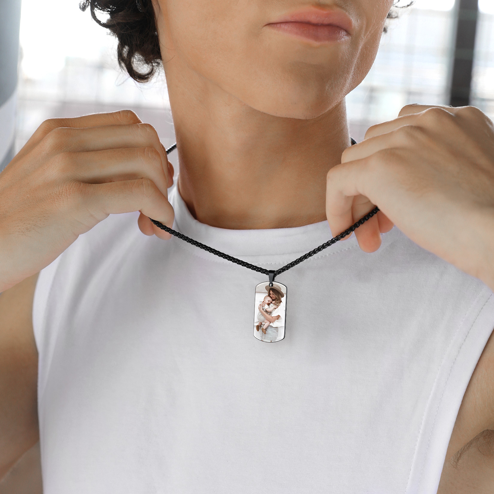 Custom Photo Necklace Stainless Steel Dog Tag Personalized Text Engraved model