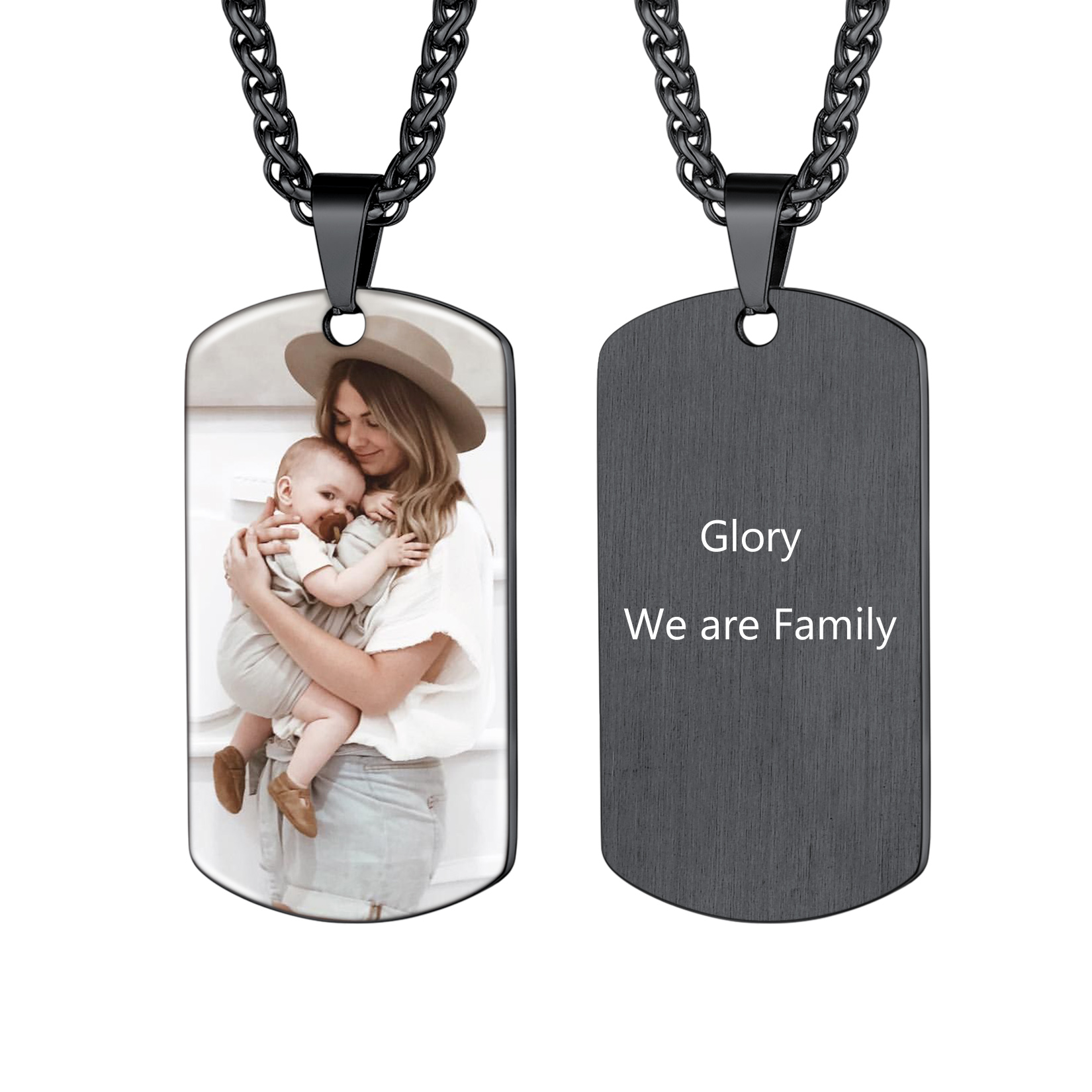 Custom Photo Text Engraved Dog Tag Necklace 