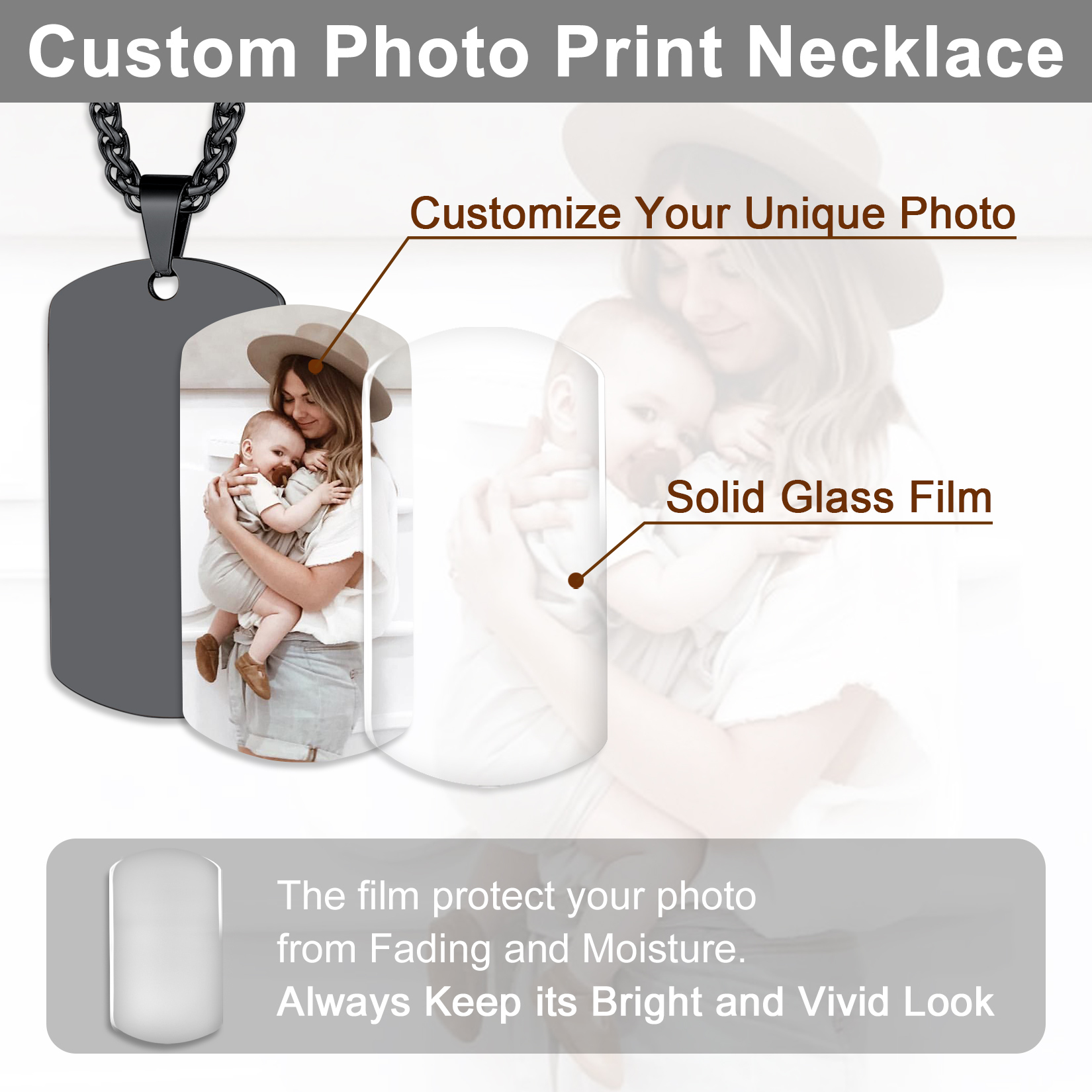 Custom Photo Text Engraved necklace