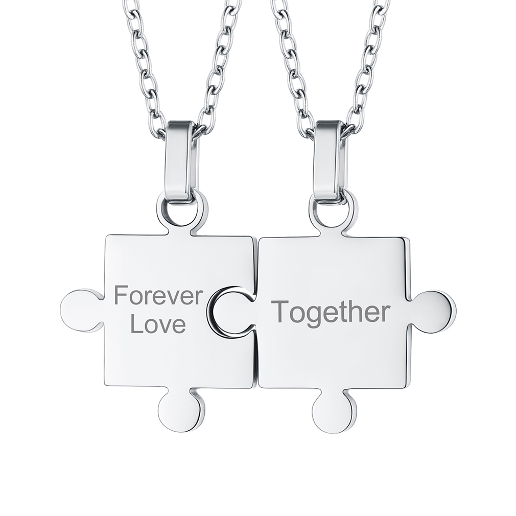 Personalized Engraved Puzzle Necklace Gift for Couples or Friends silver