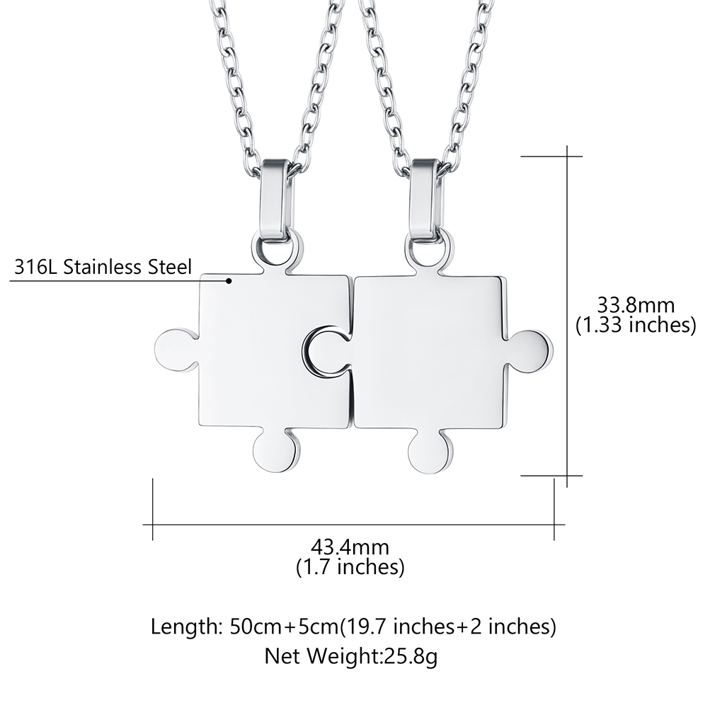 Personalized Engraved Puzzle Necklace Gift for Couples or Friends size