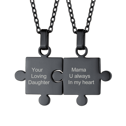 Personalized Engraved Puzzle Necklace Gift for Couples or Friends black