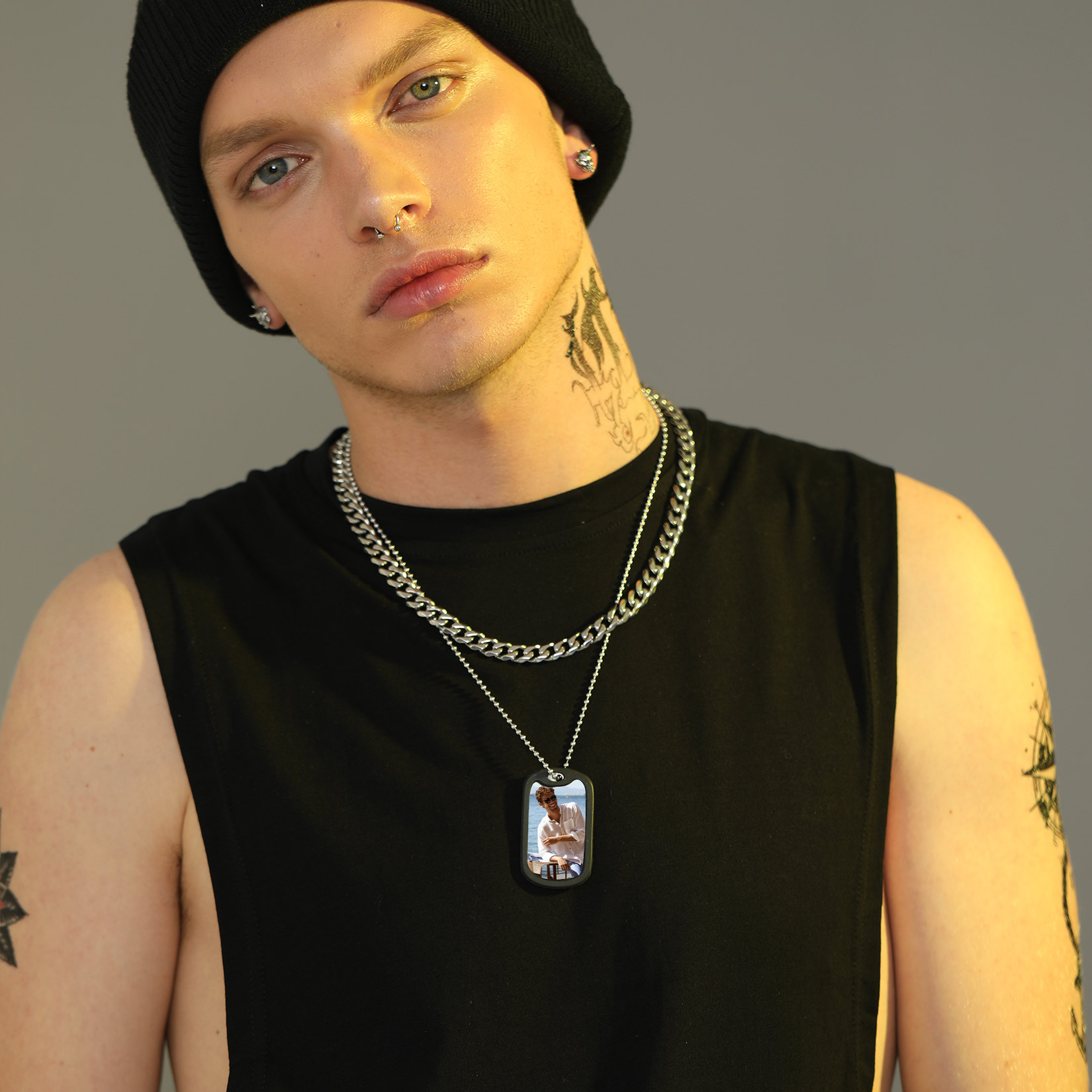 Engraved Photo square Necklace for Men